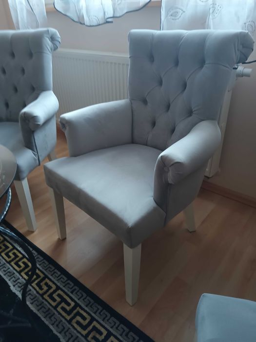 Fotel pikowany welur krzesło glamour 3 sztuki fotele szare