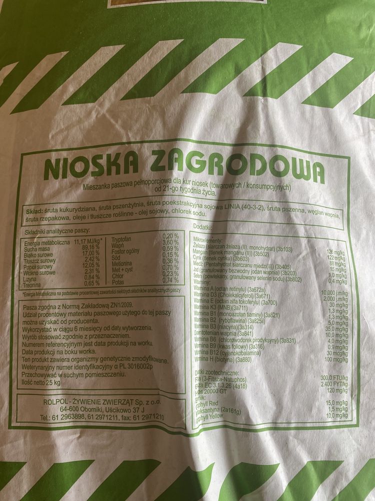 Pasza dla Niosek, kurczaków, brojlerów, królików.