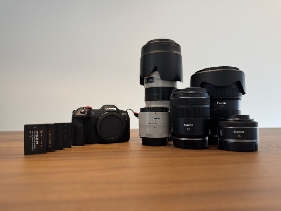 Canon R8 + Canon 28-70 + Canon 70-200 etc