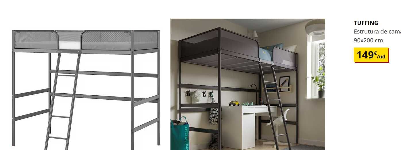 Cama Alta Ikea Tuffing Cinza