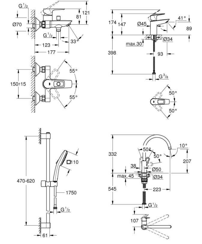 Набiр змiшувачiв Grohe BauLoop New 4 в 1 для ванни та кухні UA123225K3