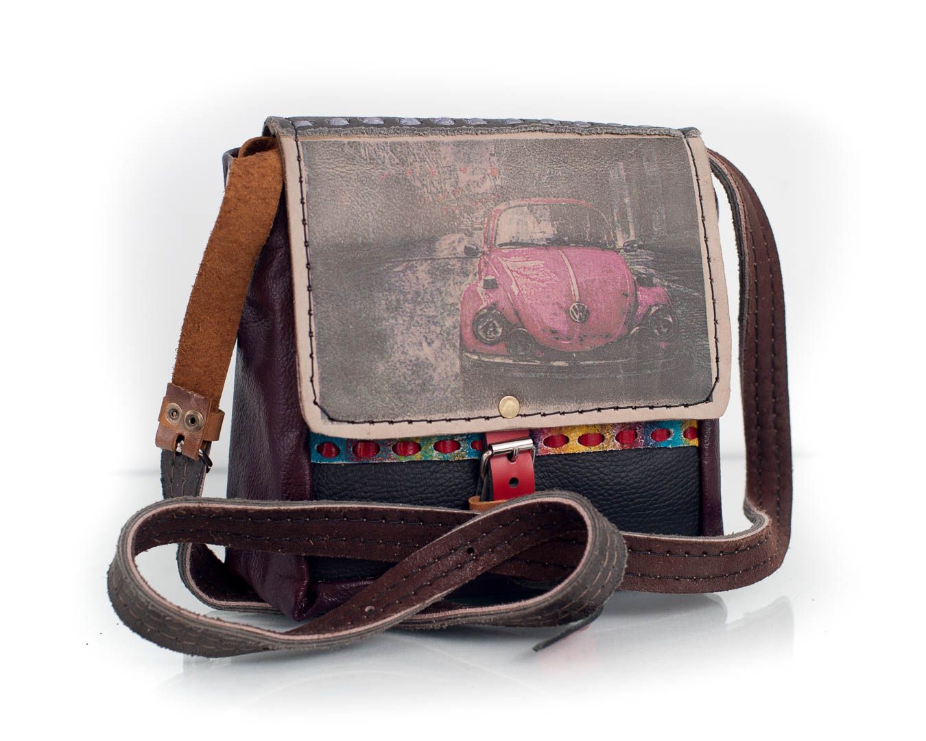 torebka z różowym garbuskiem unikat handmade tęcza