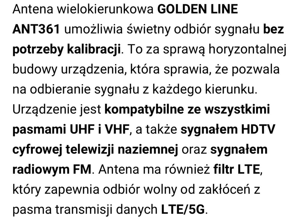 Antena dookólna DVB-T/T2 Goldenline