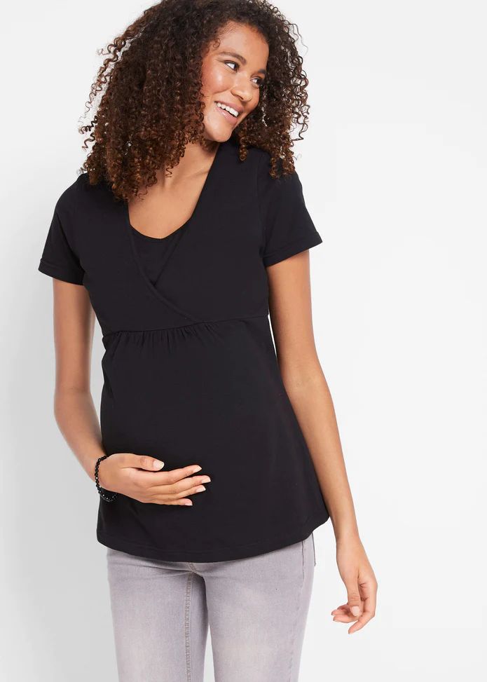 bonprix czarna koszulka dla kobiet w ciąży i laktacji 44-46