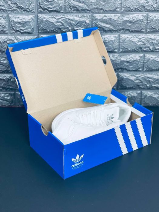 Adidas белые кроссовки кожаные на осень / кросовки Адидас высокие