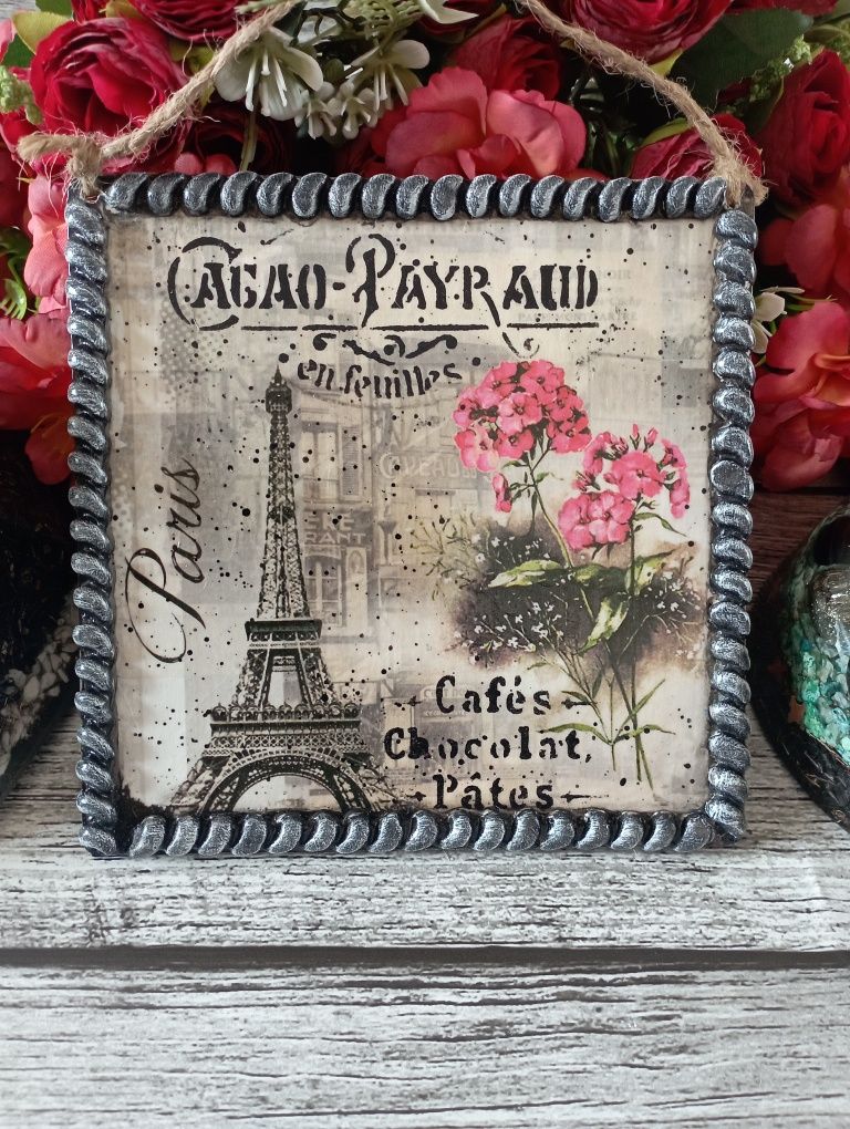 Obrazek shabby kwiaty Prowansja Paris decoupage