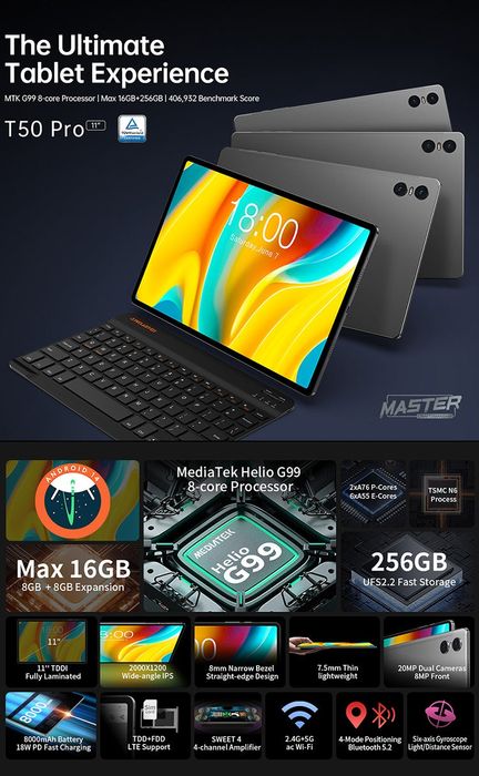 Планшет-комплект. Teclast T50 Pro 11" 8/256 Гб 8000 мАг Grey