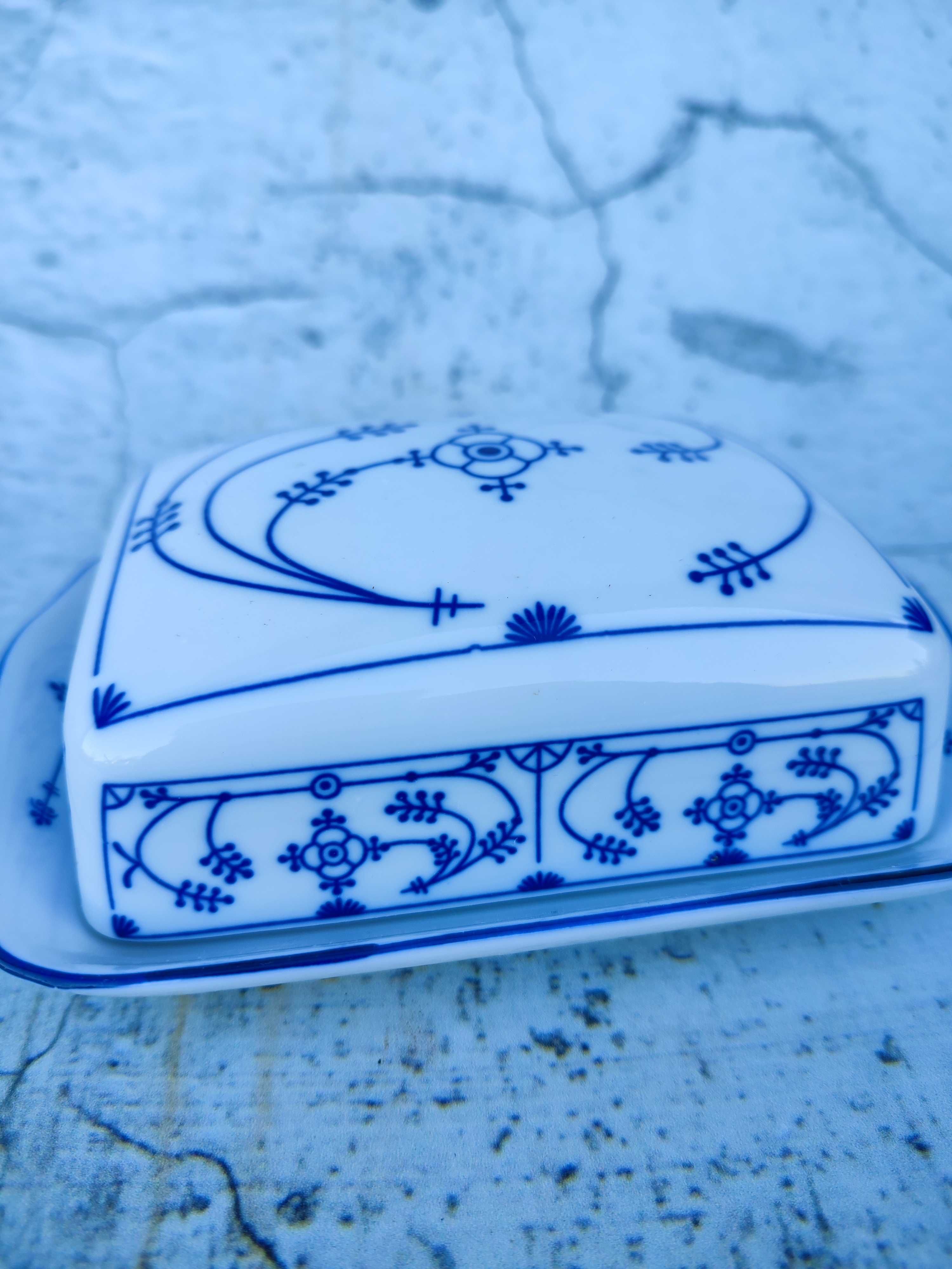 Maselnica -porcelana - wzór słomkowy -Indisch Blau- Vintage- Design