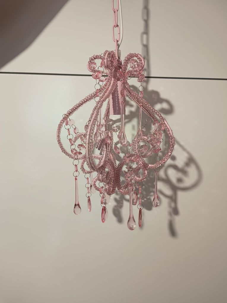 Nowa Lampa sufitowa z koralikami, różowa, okrągła, E14