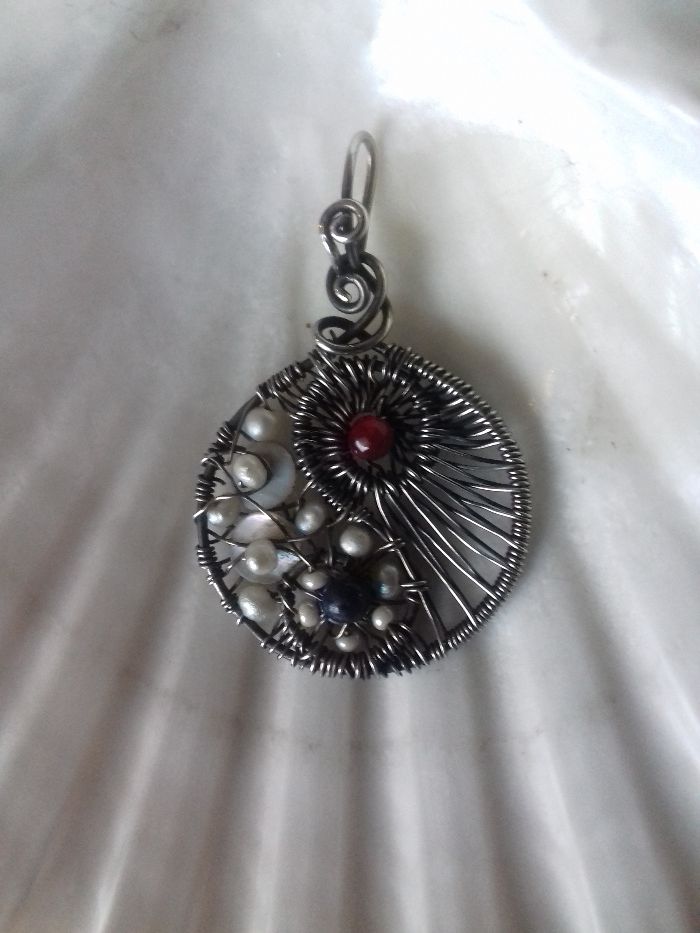 Zawieszka yin i yang srebrna wire wrapping