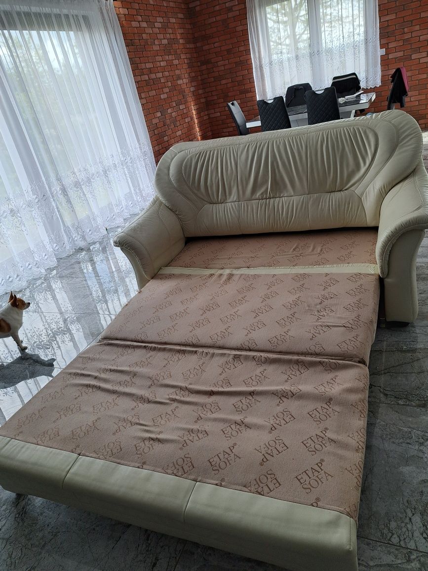 Skórzana sofa z funkcją spania ecri