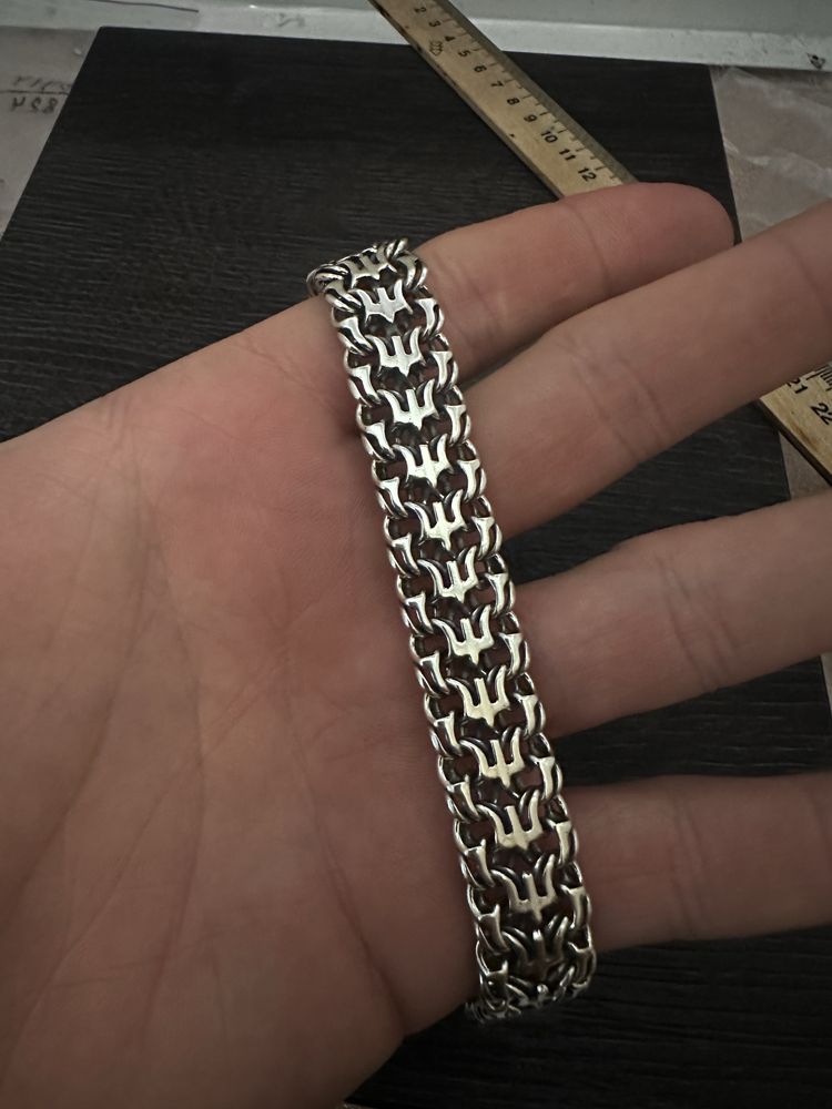 Серебряный браслет бисмарк с трезубцем