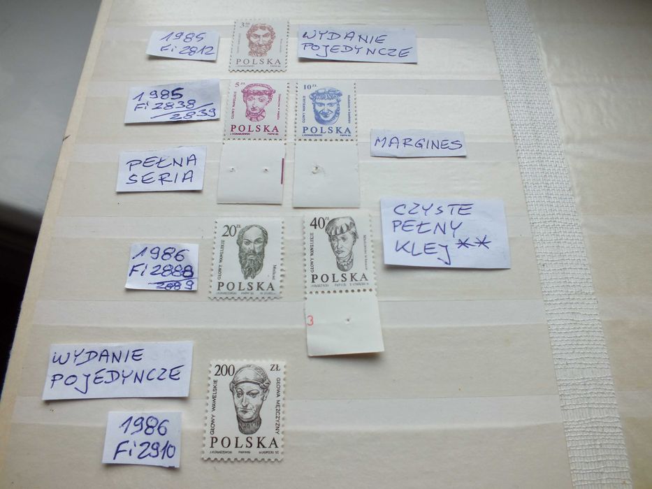 6szt. znaczki Fi2812 margines Fi2910 Polska 1985 /1986 GŁOWY czyste **