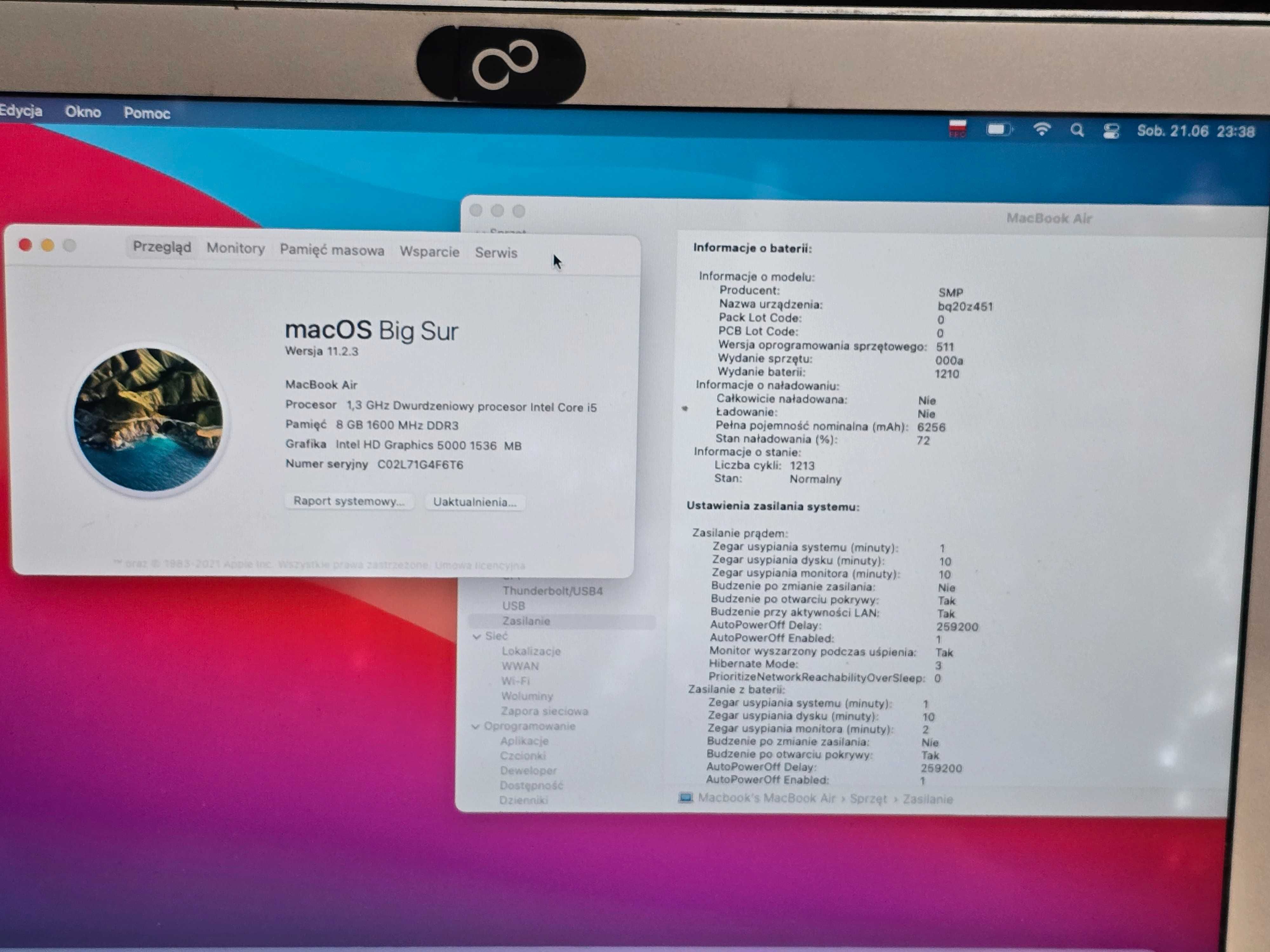 Apple Macbook Air 13,3' 8/256GB macOS Monterey Intel i5 Gwarancja