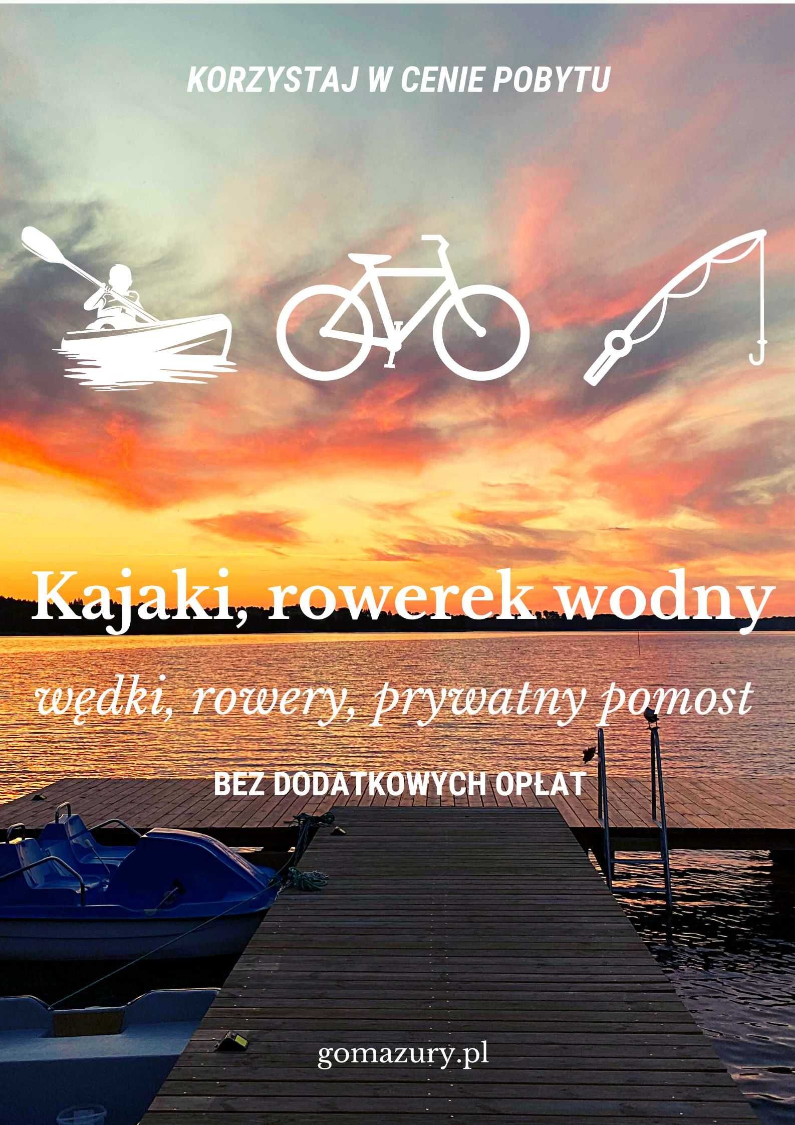 Wakacje nad jeziorem na Mazurach - Mrągowo + rowery, kajaki, pomost
