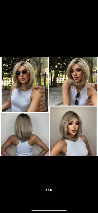 Nowa peruka damska blond bob z grzywka krótka jak naturalna balejaż