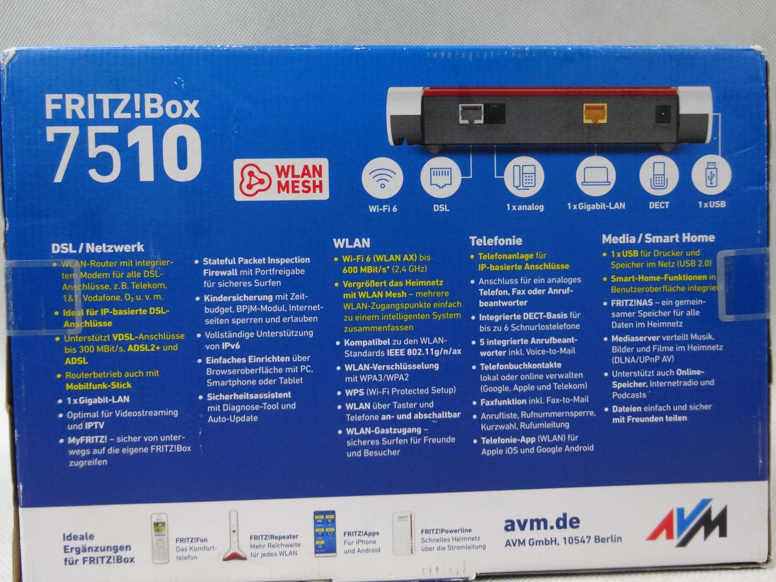 Router Wi-Fi FRITZ!Box 7510 DSL WAN Wi-Fi 6 MESH nieużywany!