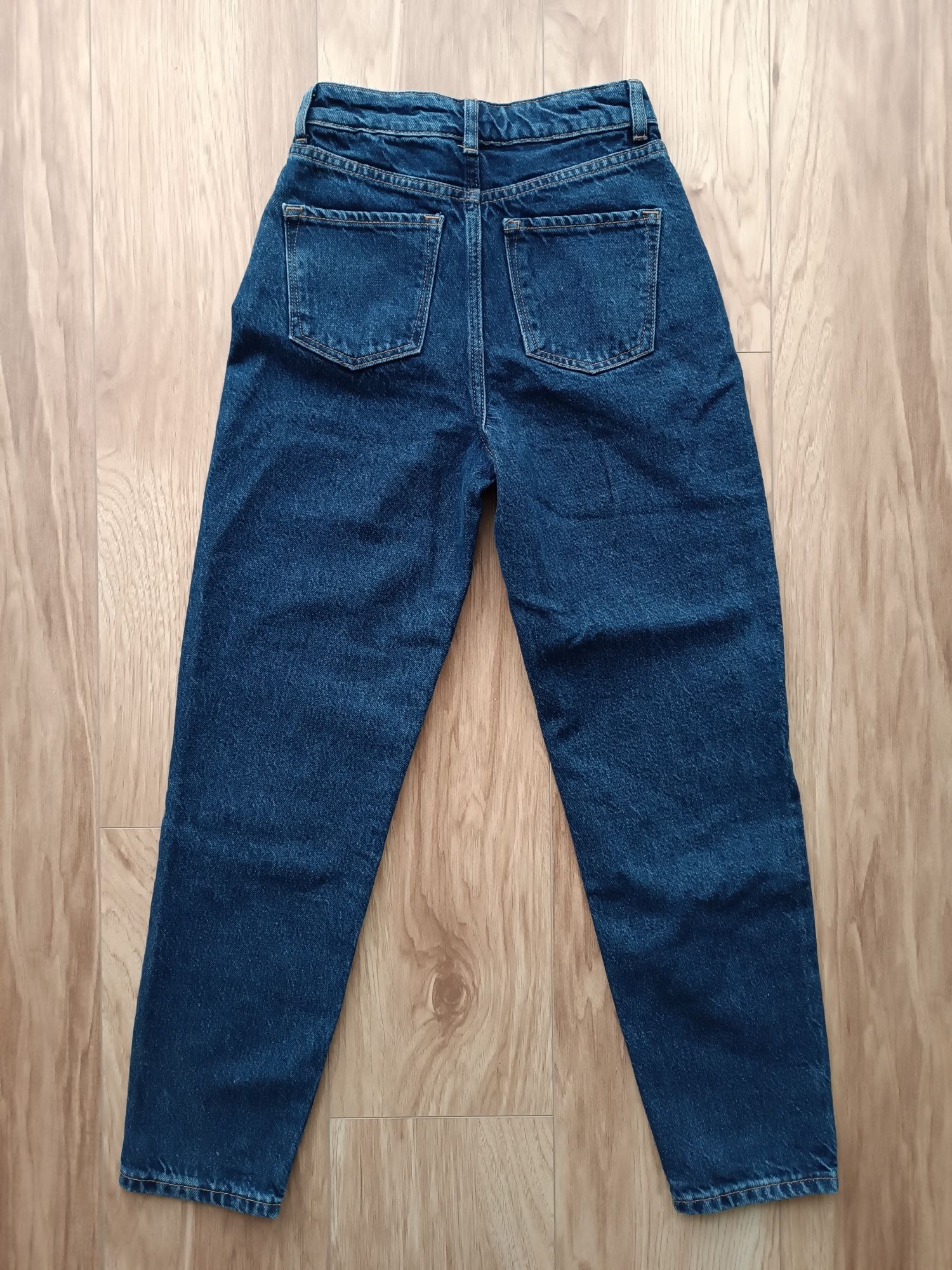 Granatowe długie jeansy rurki z wyższym stanem straight 32 XXS
