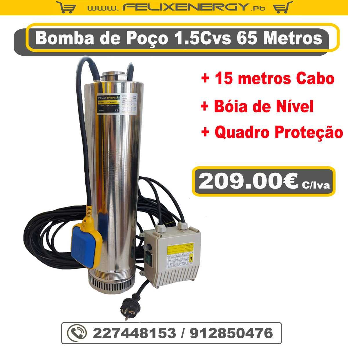 Bomba de Poço 1.5Cvs Inox 65metros + 15m de Cabo + Boia + Protector
