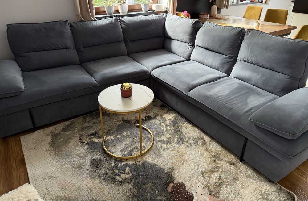 Narożnik granatowy wygodny Agata Schowek funkcja spania