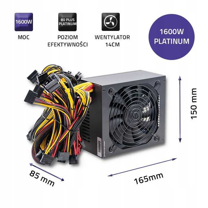 Zasilacz Qoltec ATX 1600w PLATINIUM 80 plus 1600 W - 12 msc. gwarancji