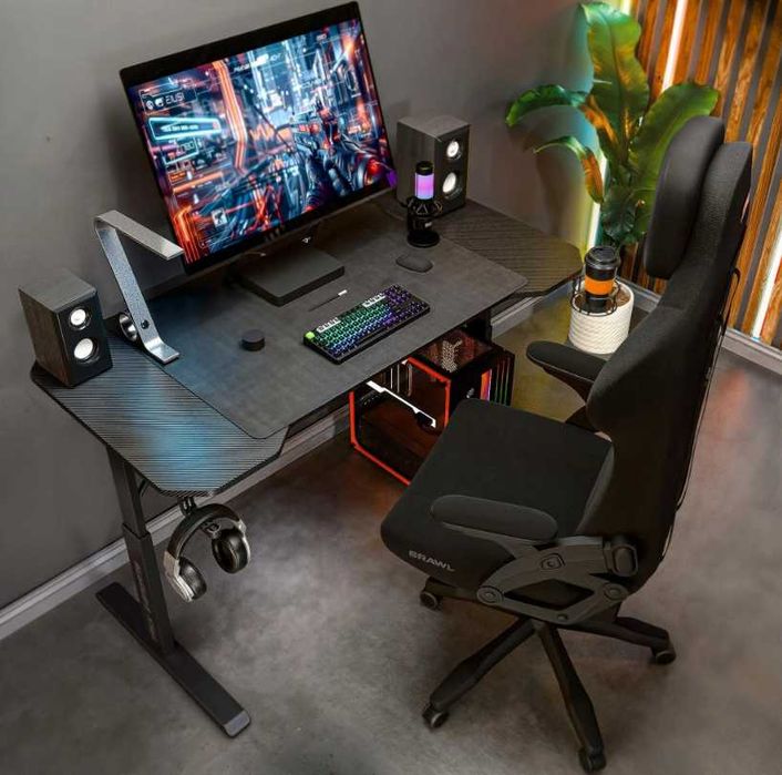 Regulowane Biurko Gamingowe 120x60cm e-sports Czarne Dla Gracza OKAZJA