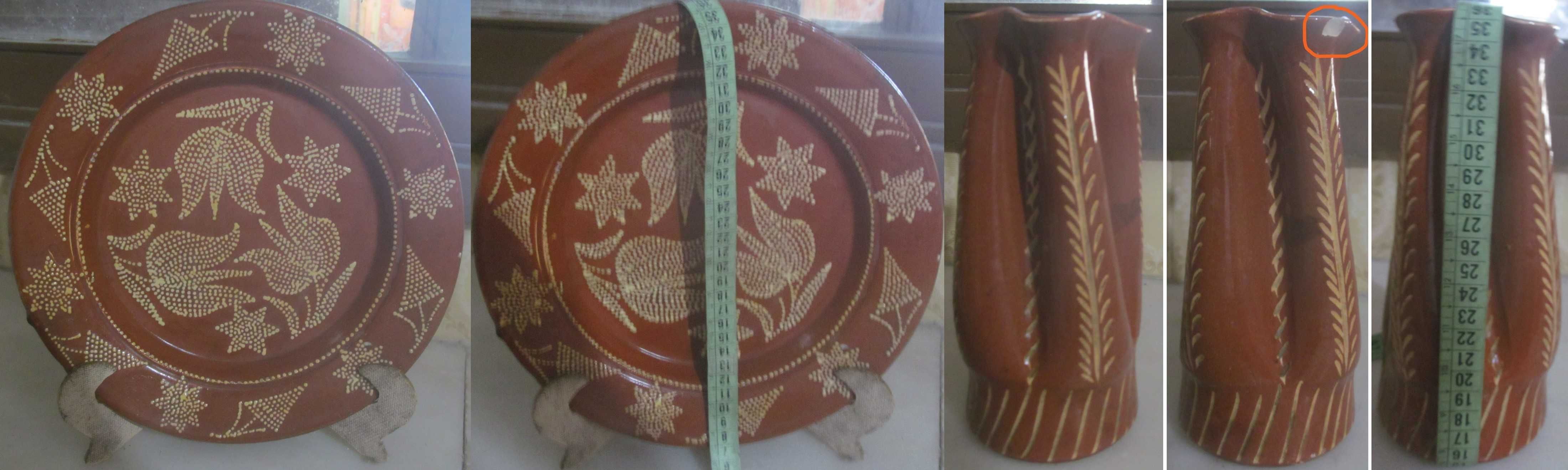 Peças de louça tradicional em barro vidrado pintado à mão, artesanato