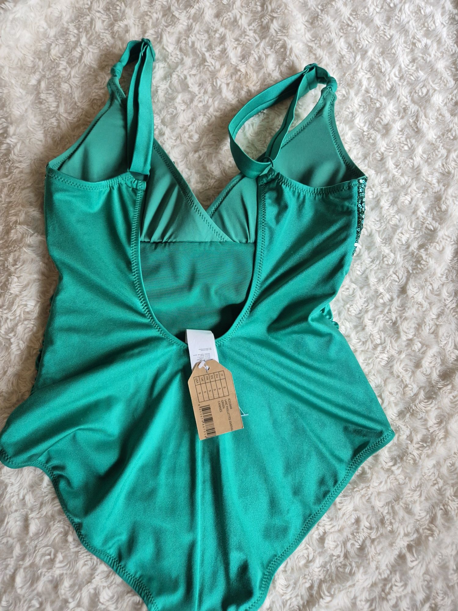 Kostium kąpielowy Calzedonia S zielony emerald green z cekinami Cannes