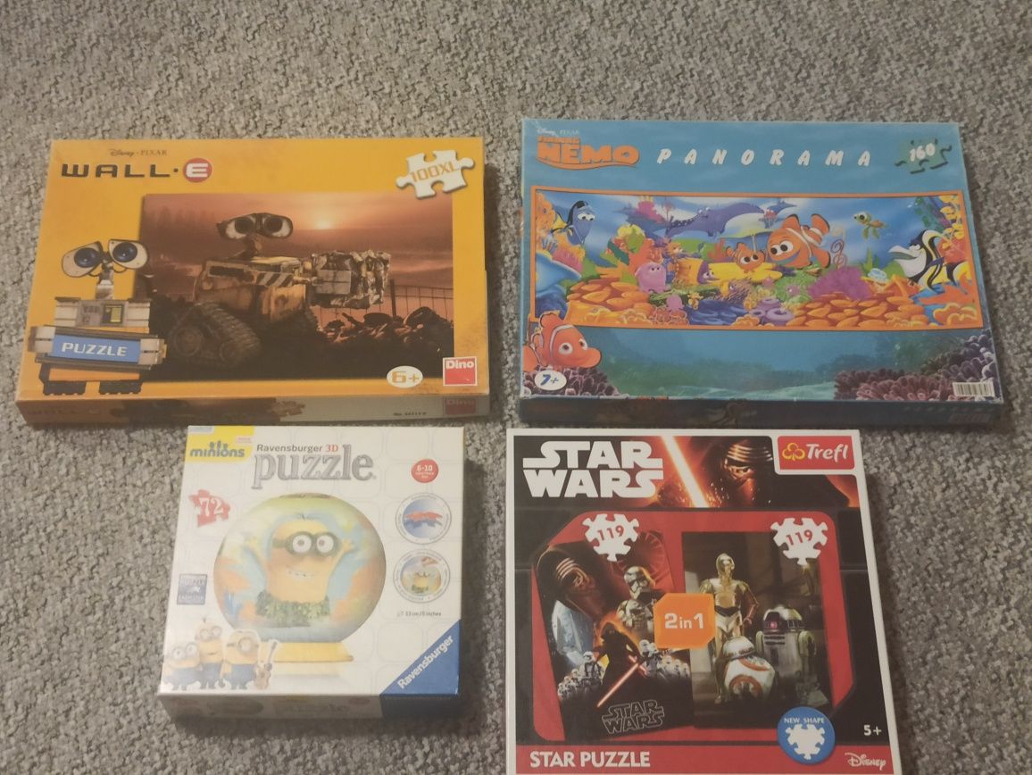 4x puzzle Wall-e Nemo Star Wars i Minionki