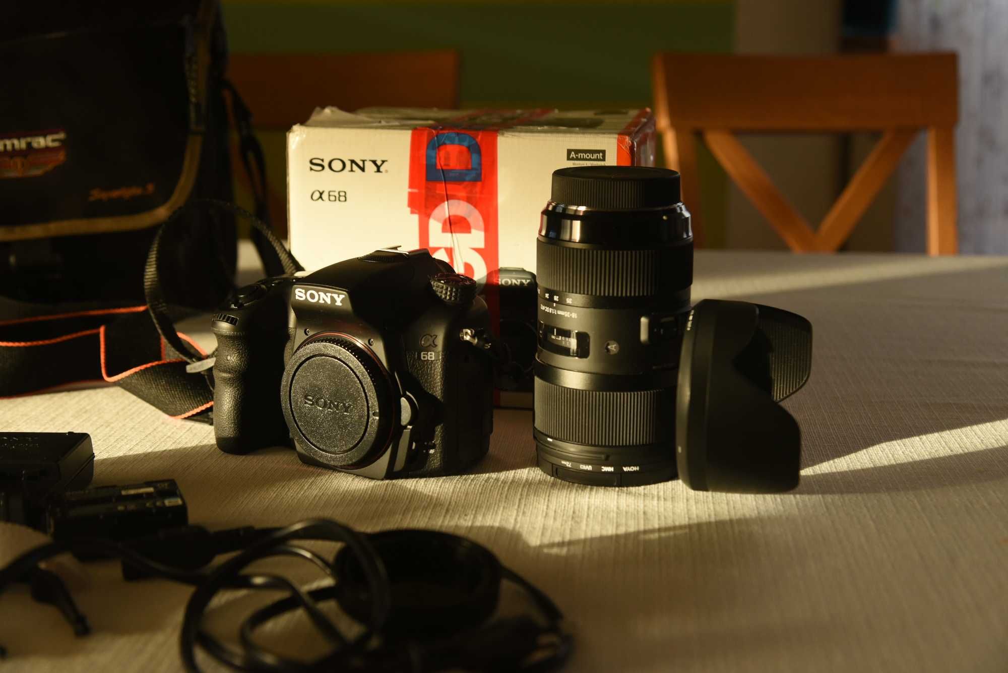 Sony a68 aps-c wraz z sigma art 18-35mm F 1,8 mały przebieg, dodatki