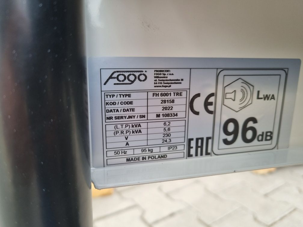 Agregat Prądotwórczy FOGO FH6001TRE 6.2 kW Honda AVR wysyłka 24h