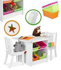 Zestaw mebli dla dzieci stolik+2 krzesła, pojemniki na zabawki