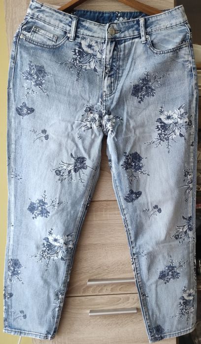 Spodnie damskie jeans w kwiaty xl