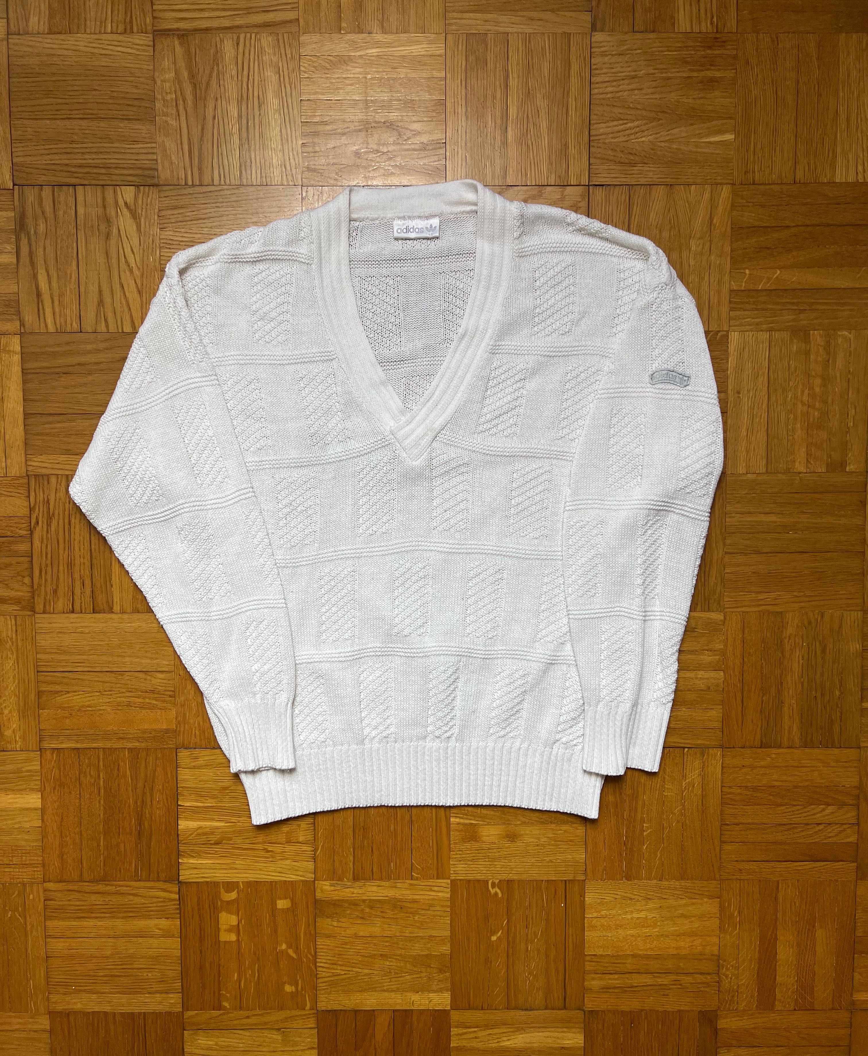 Sweter Adidas vintage 90’s tag white vneck logo