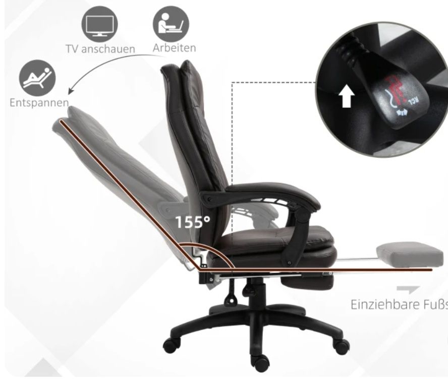 Vinsetto Ergonomiczne Krzesło Biurowe z Podnóżkiem Brązowe