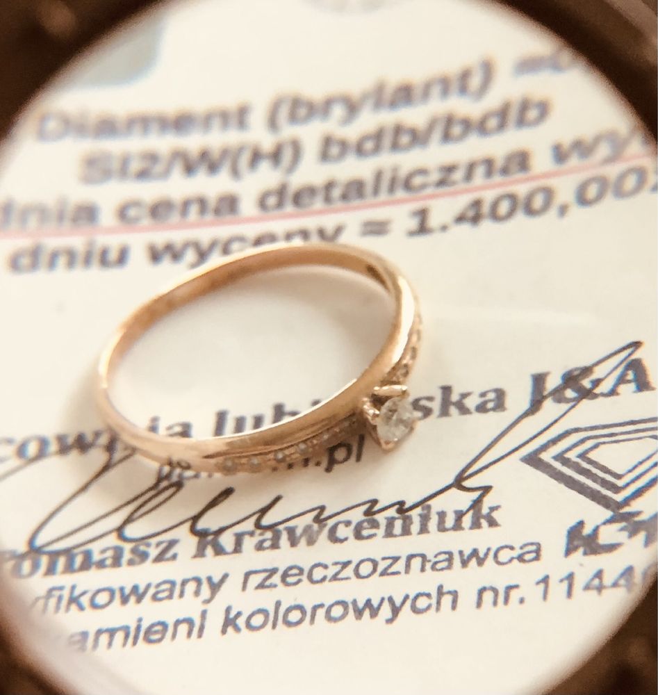 Złoty pierścionek z brylantami 0,13ct ZŁOTO Au 585 BRYLANT CERTYFIKAT