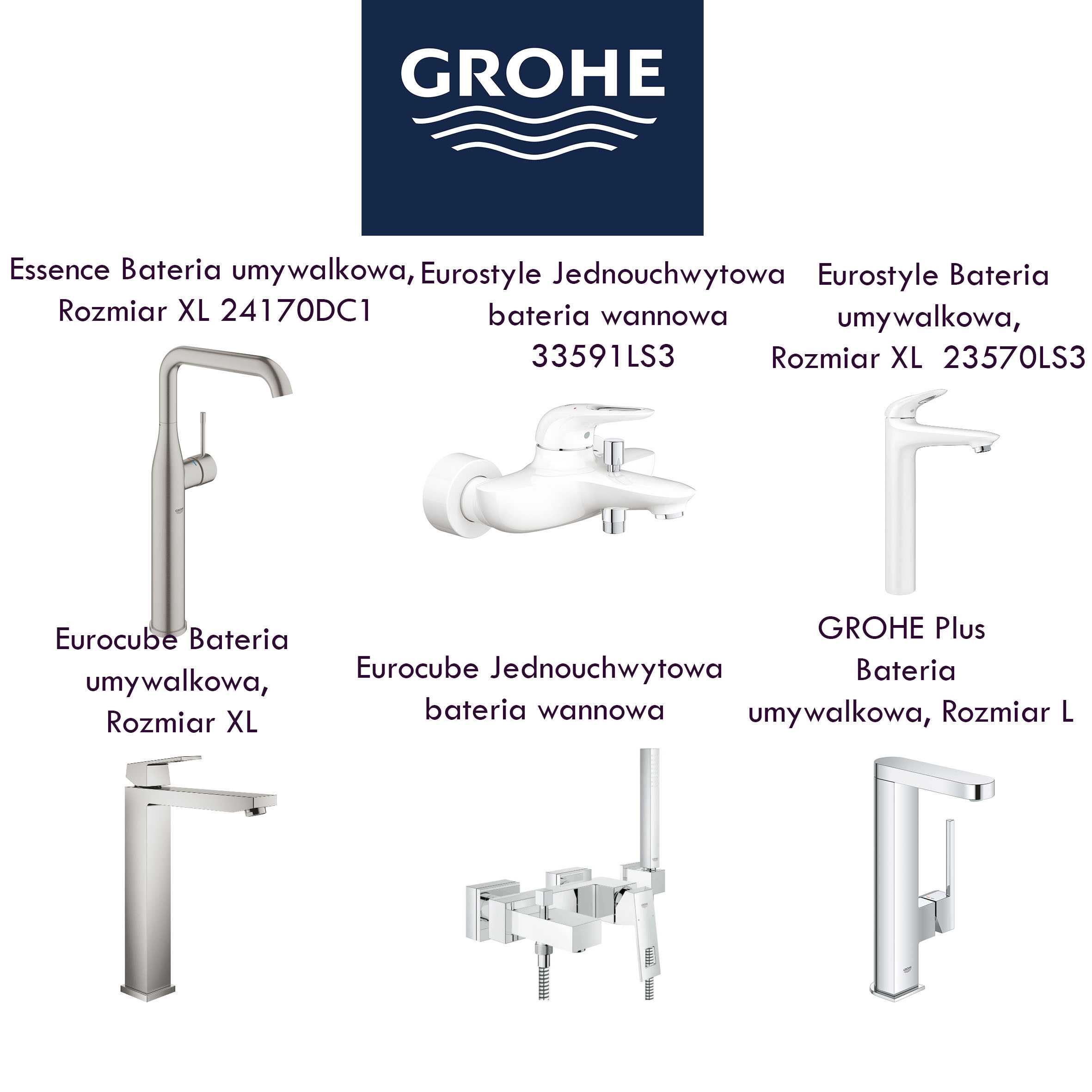 GROHE Bateria umywalkowa wannowa Essence Eurocube Eurostyle GROHE PLUS
