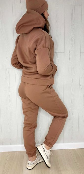 Жіночий теплий костюм трійка  + шапочка тринитка на флісі