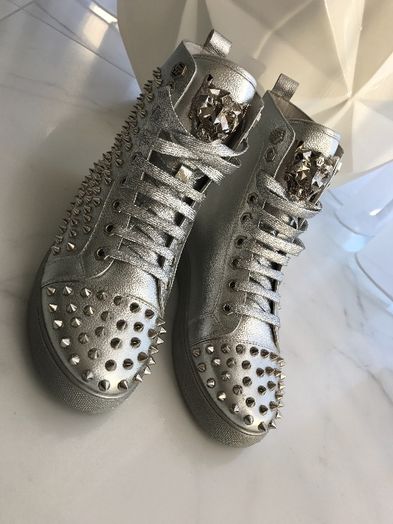 Trampki sneakers srebrne philipp Plein cwieki skórzane 38