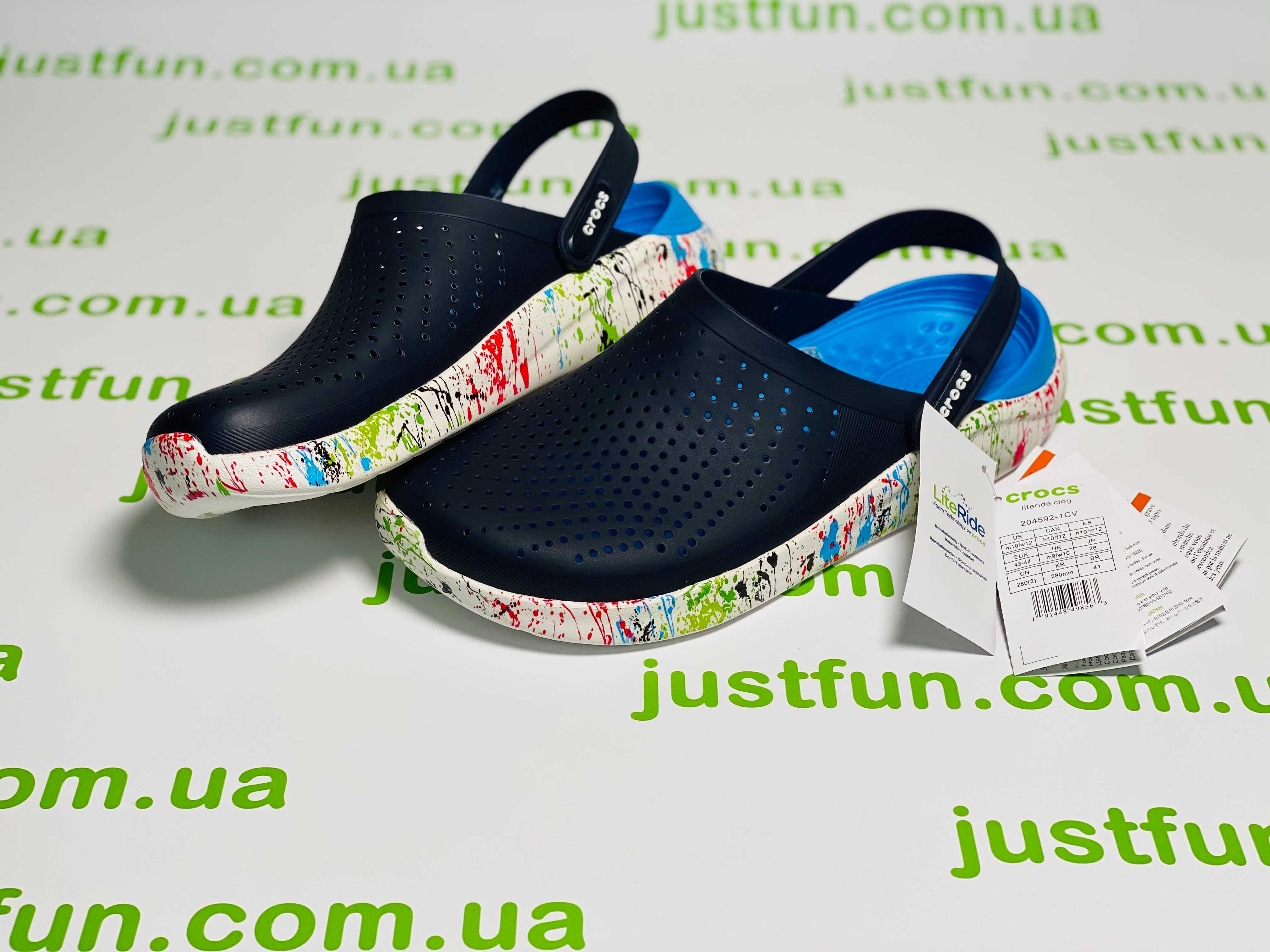 Кроксы Crocs LiteRide Clog Navy / White Print кляксы  36-44