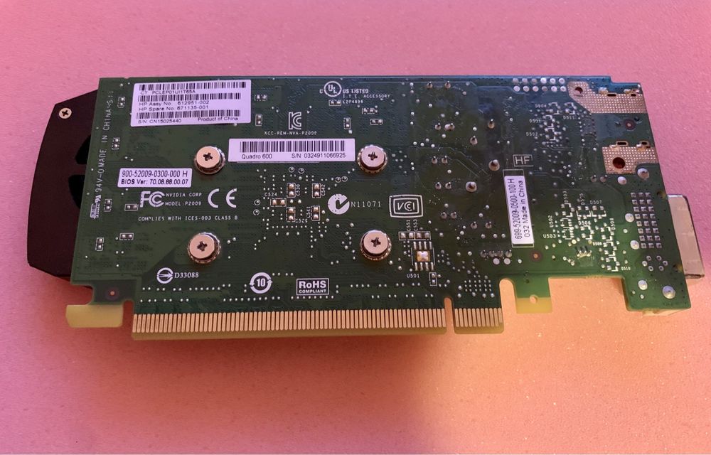 Дискретна низькопрофільна відеокарта Nvidia Quadro 600 1Gb DDR3128 Bit
