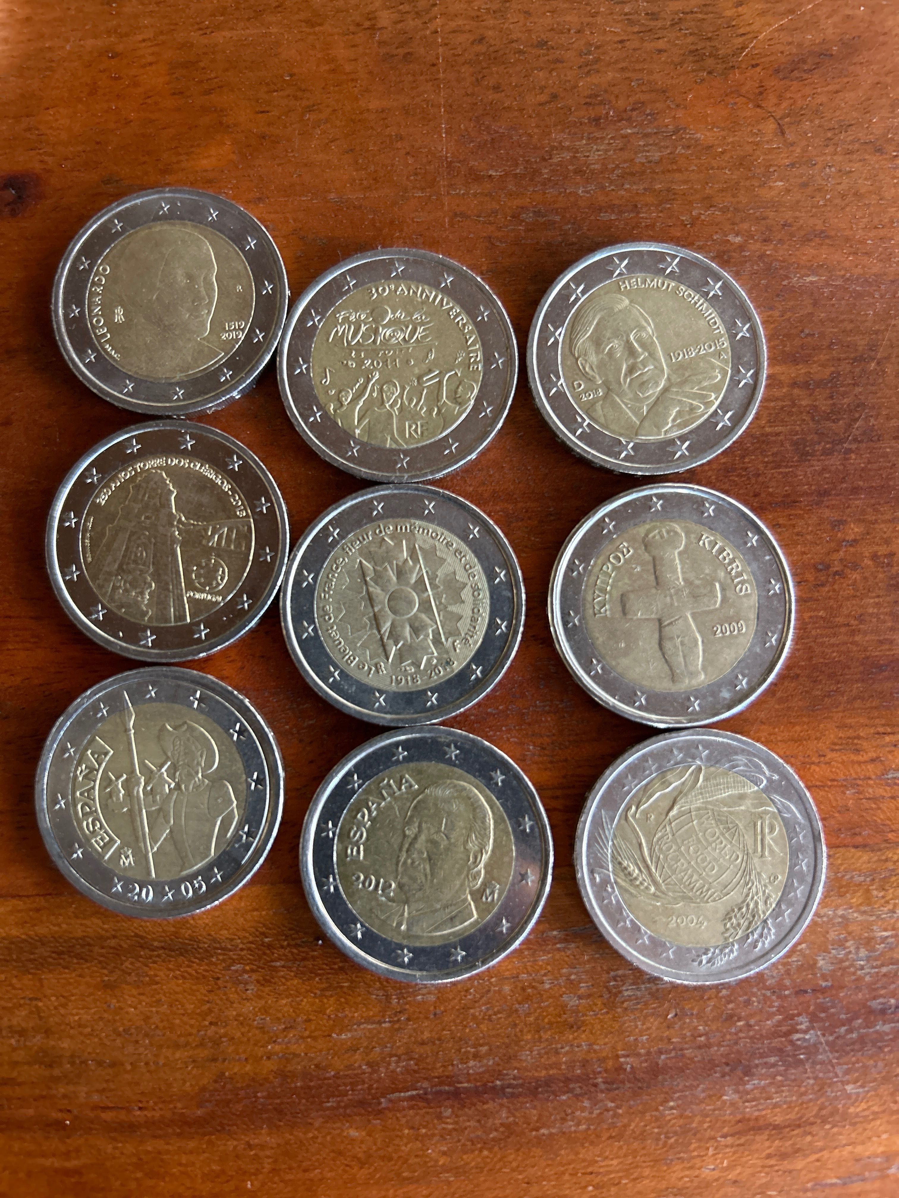 Moedas 2€ comemorativas e circuladas