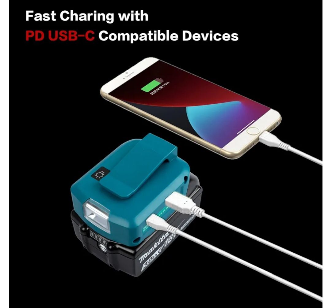 Adapter do baterii Makita z portem USB A i USB C