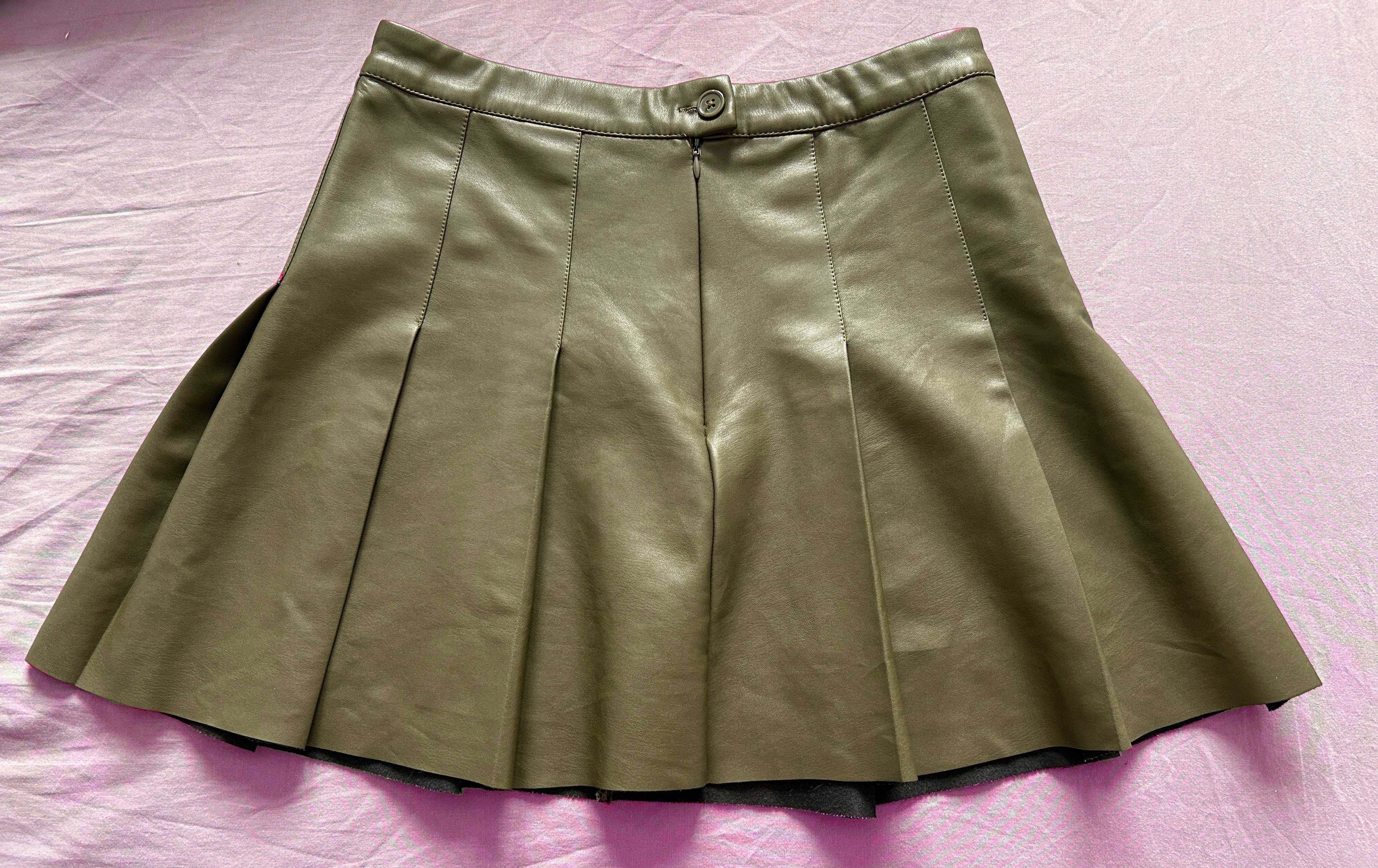 Skórzana mini spódniczka khaki zielona L/XL seksowna krótka WYSYŁKA