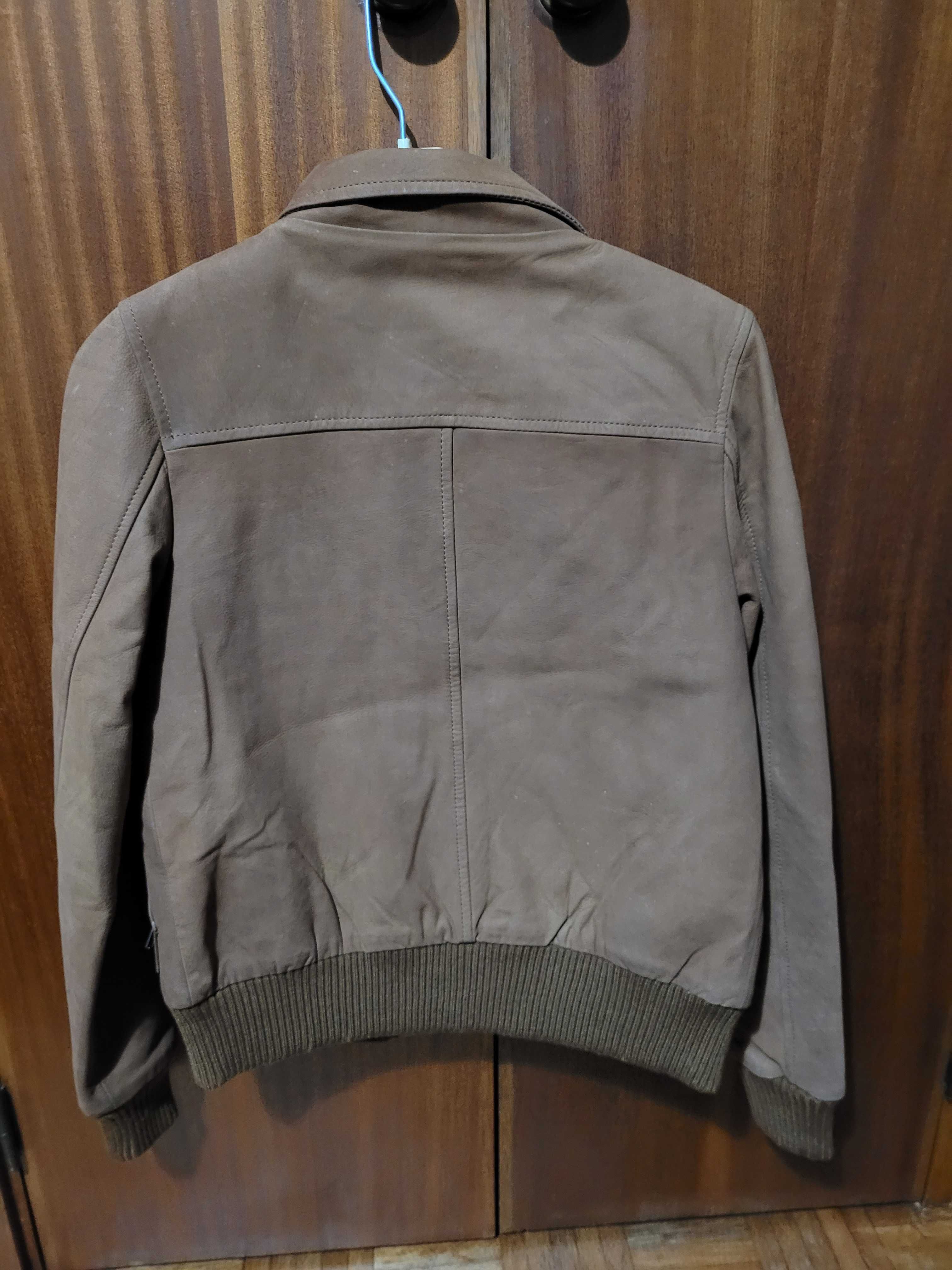 Casaco de pele genuína, estilo bomber, marca Sacoor Brothers