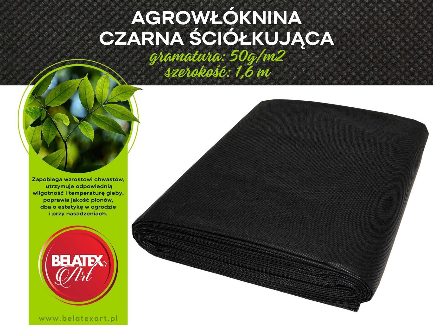 Agrowłóknina czarna ściółkująca 1,6m/10m - 50g/m2 CZARNA