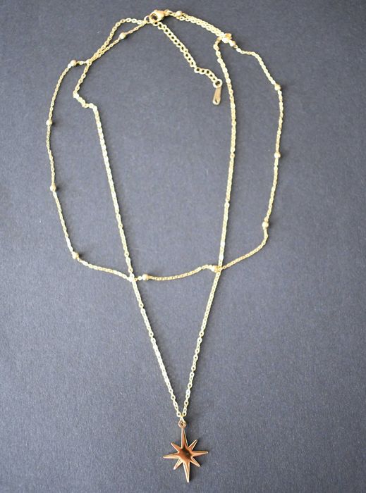 Naszyjnik DWA SZNURY złota gwiazdka GWIAZDA + kulki na prezent WYSYŁKA