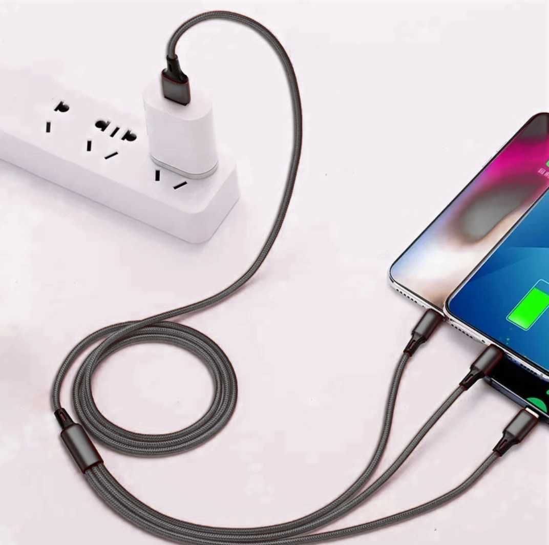 Kabel ładujący 3w1 Micro USB C Lightning 1,2m