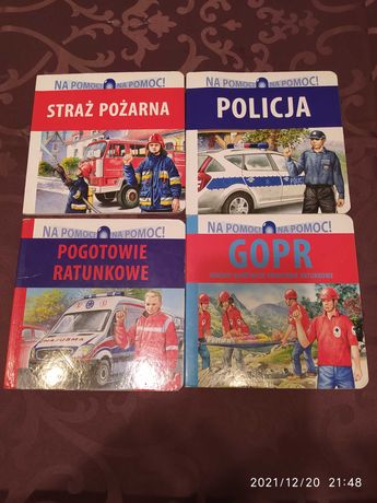 4 książeczki Na pomoc: straż, policja  pogotowie, GOPR