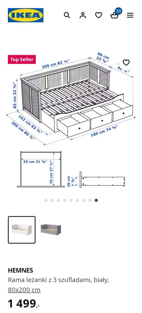 Łóżko / leżanka Hemnes IKEA